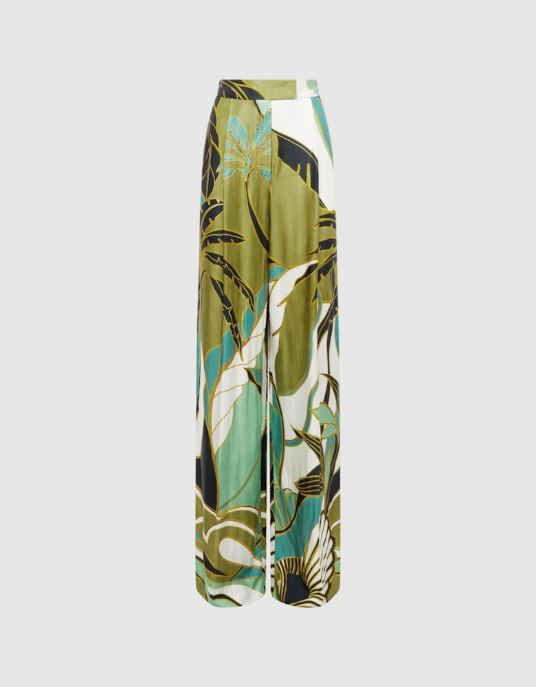 Wide Leg Mid Rise Printed Trousers