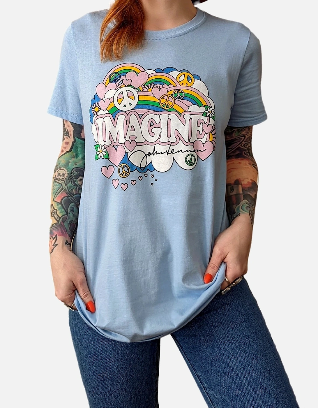 Womens/Ladies Rainbows, Love & Peace Cotton T-Shirt, 5 of 4