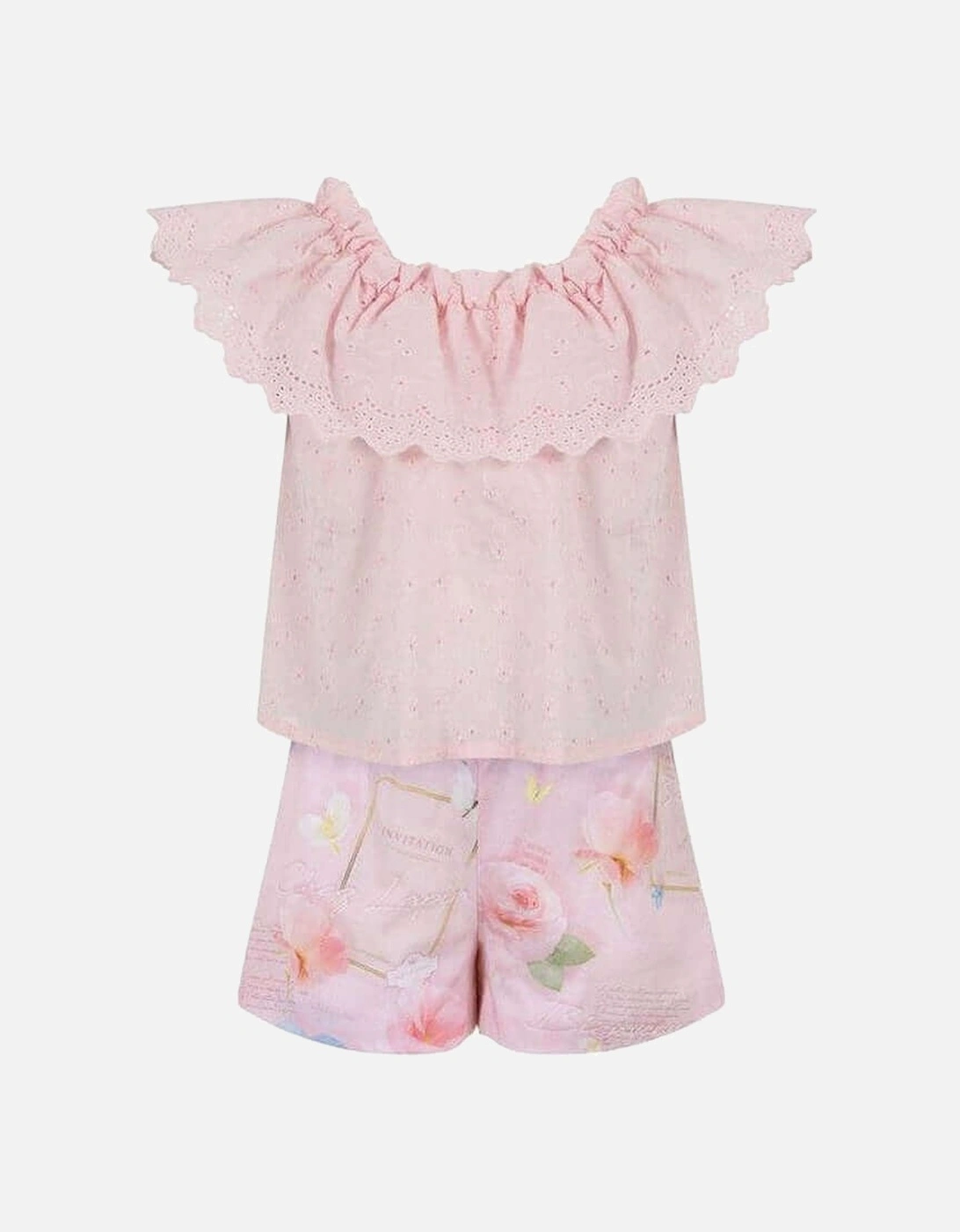Girls Pink Broderie Anglaise Short Set, 3 of 2