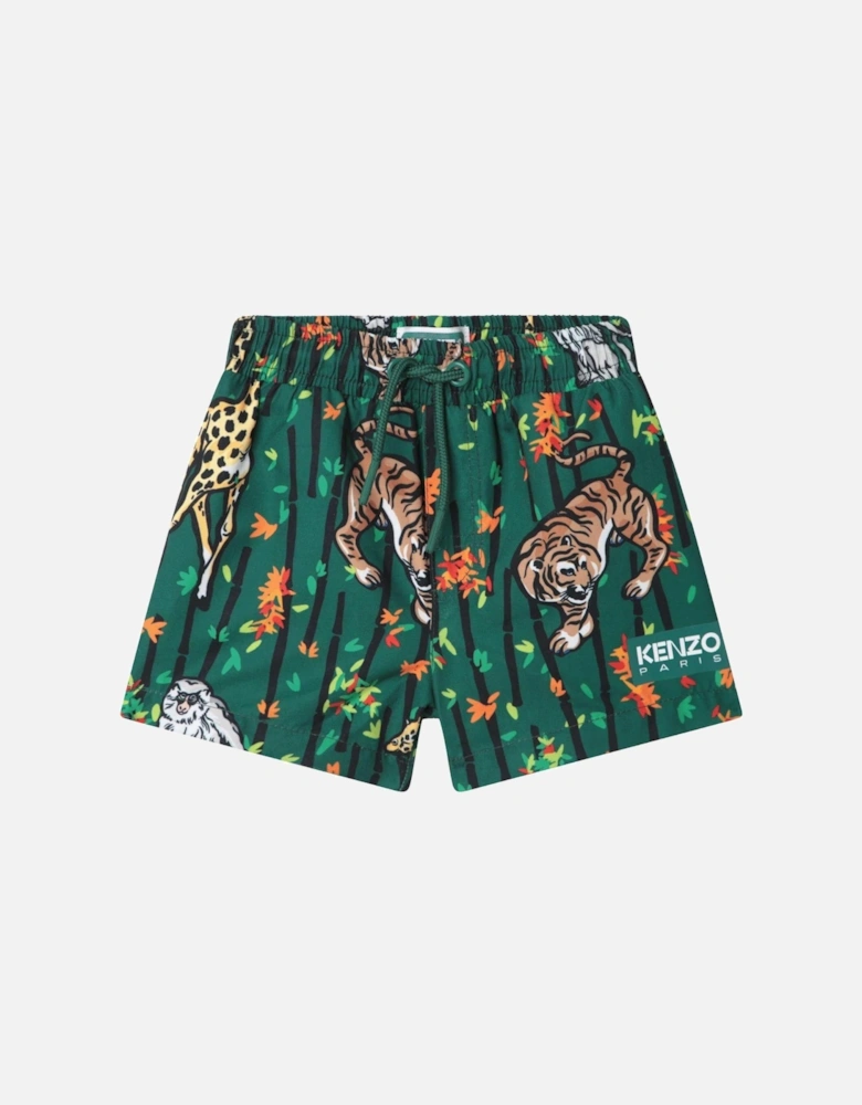 Baby Boys Green Bamboo Tiger Swim Shorts