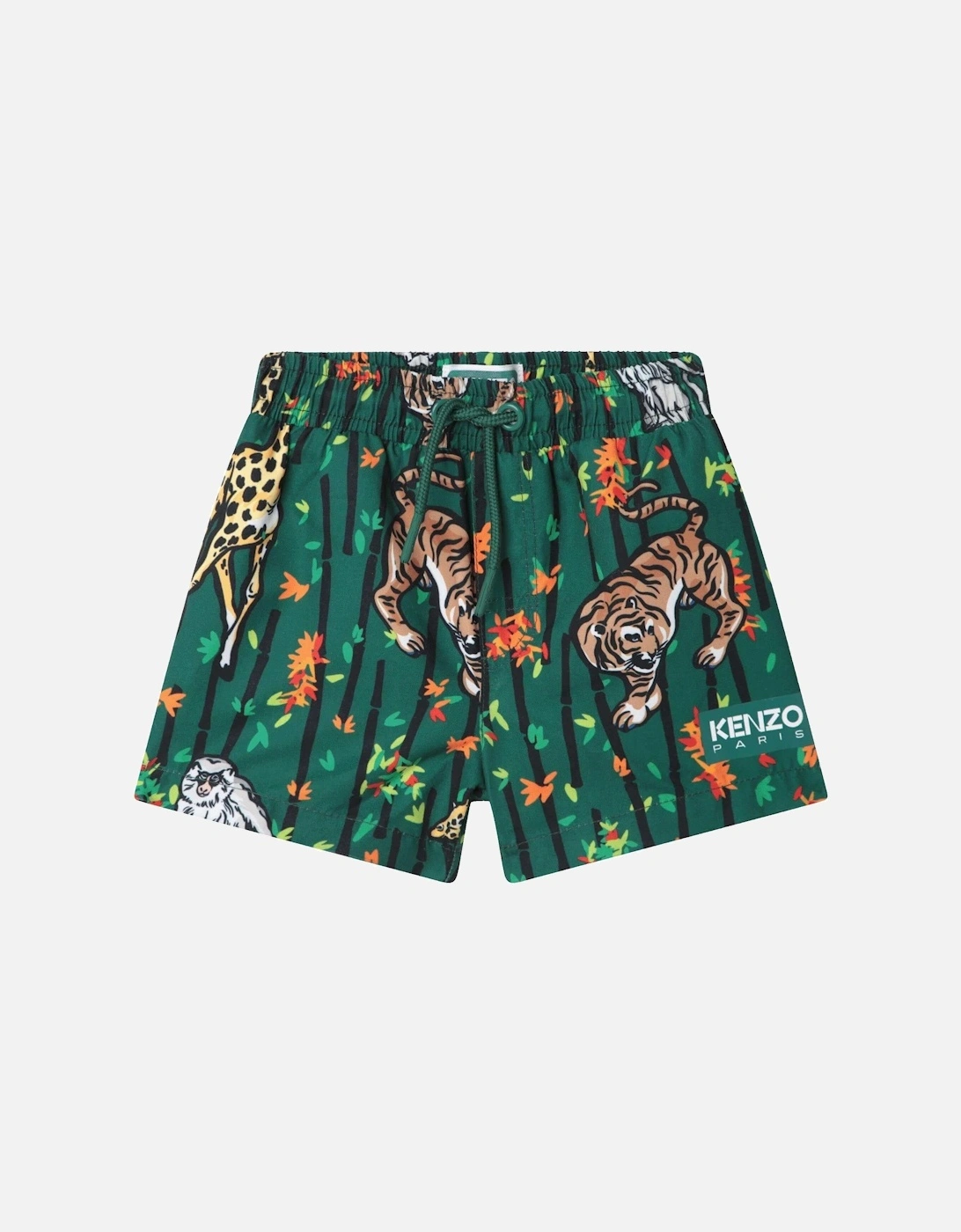 Baby Boys Green Bamboo Tiger Swim Shorts, 4 of 3