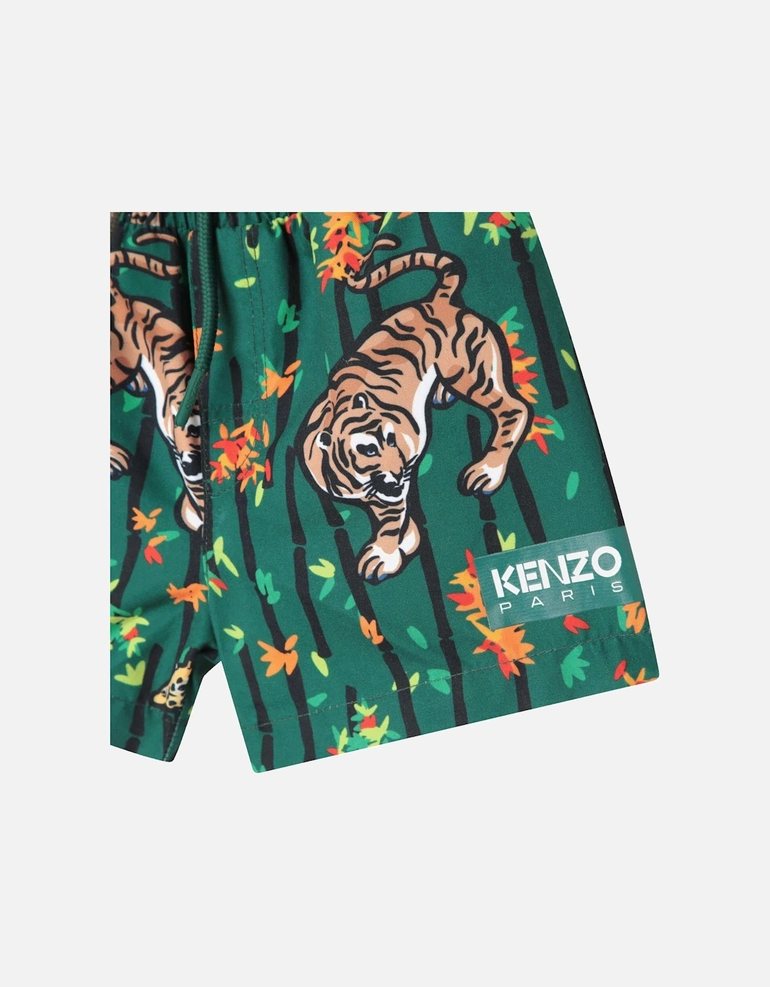 Baby Boys Green Bamboo Tiger Swim Shorts