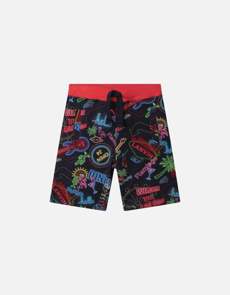 Boys Red Neon Print Shorts