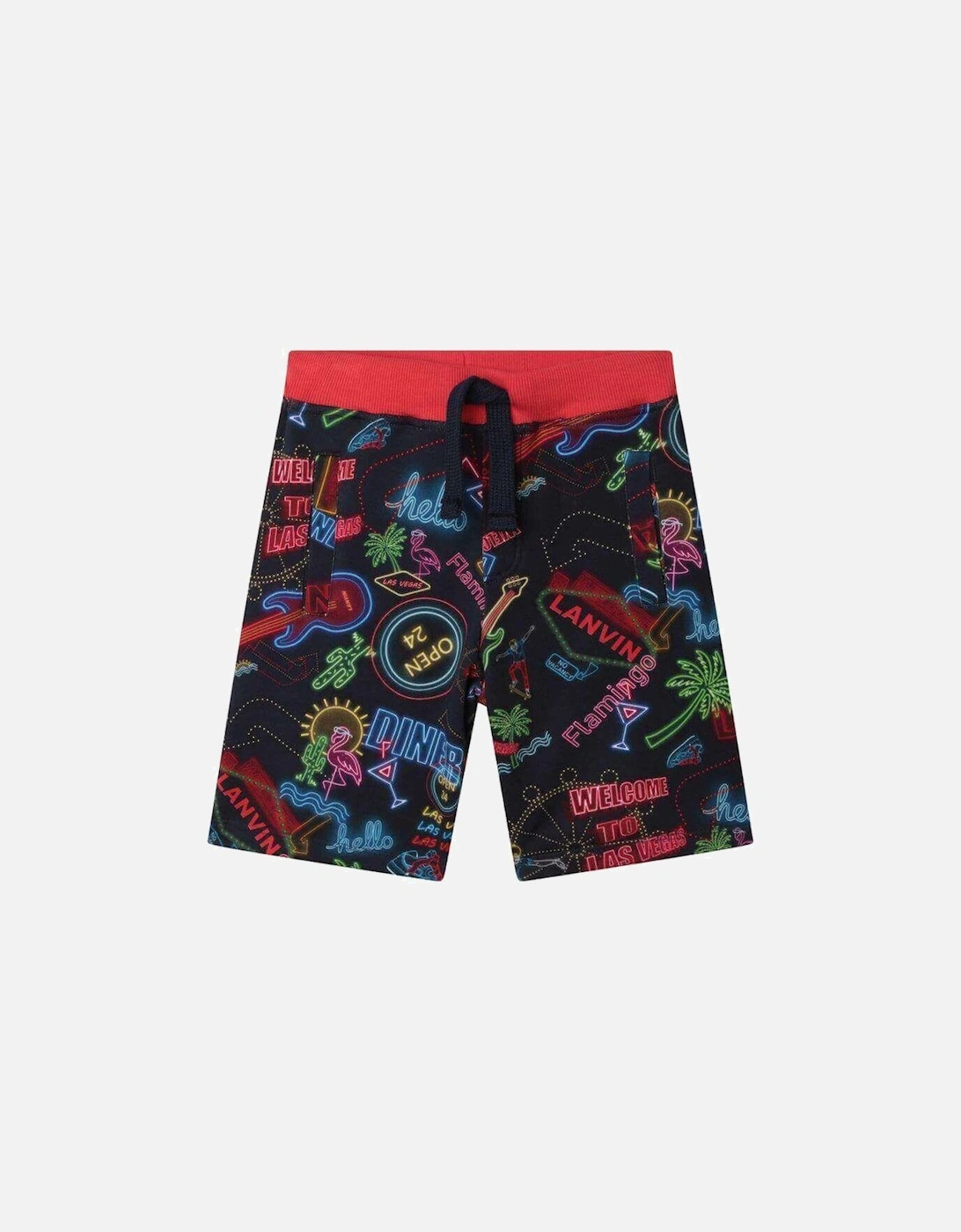 Boys Red Neon Print Shorts, 5 of 4