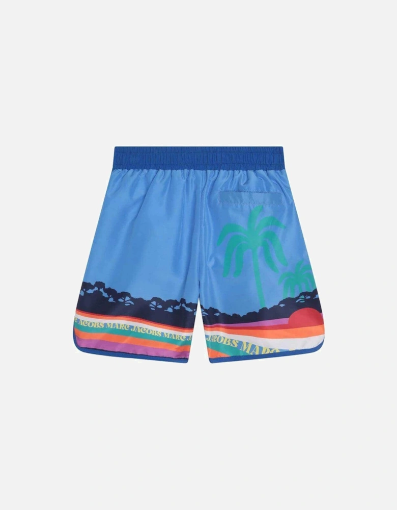 Boys Blue Palm Tree Print Swimming Shorts