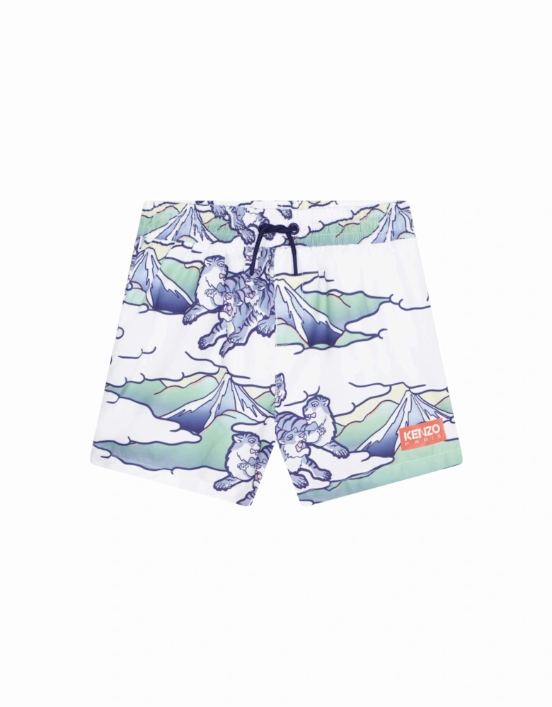 Boys Blue And White Tiger Logo Swim shorts