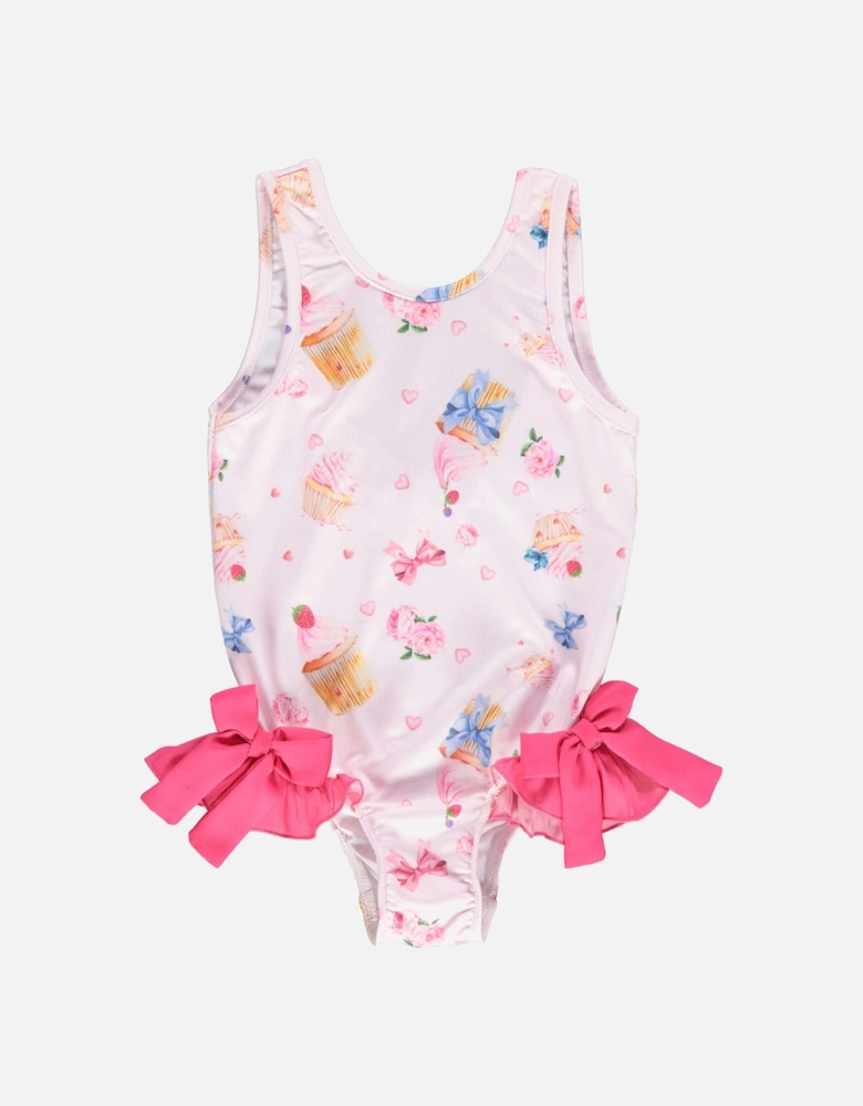 Girls Pink Icecream Print Swimsuit