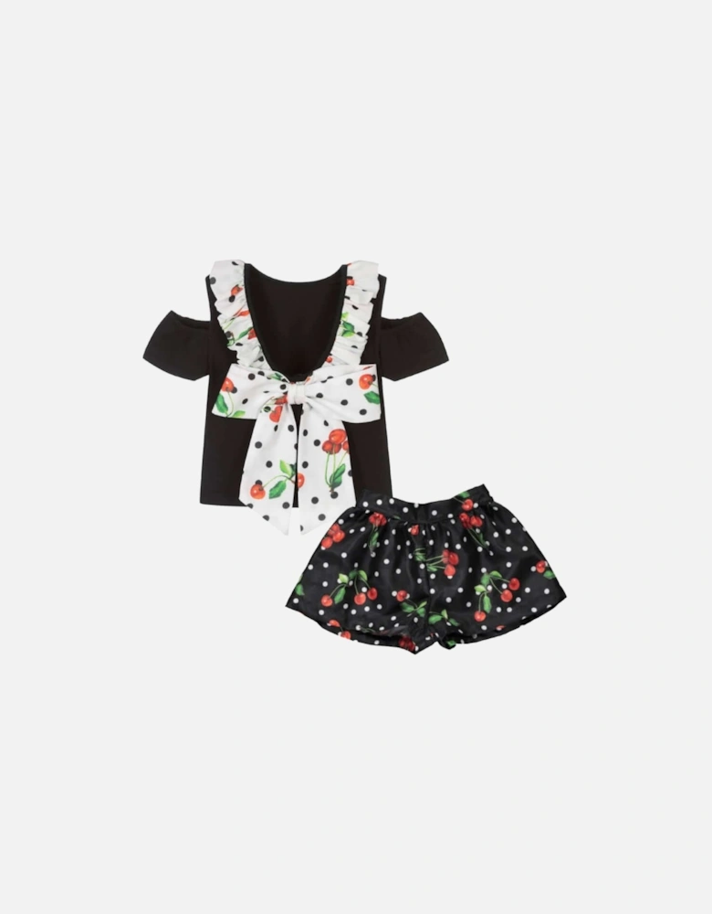 Girls Black Spot Cherry Short Set