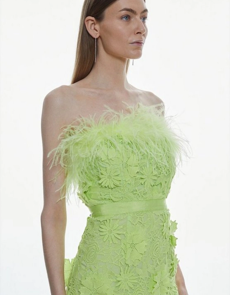 Lace Feather Bardot Woven Mini Dress