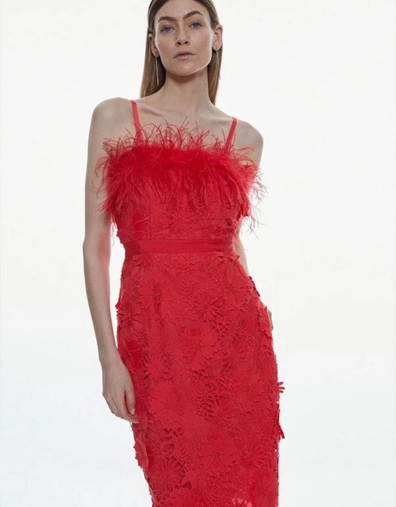 Lace Feather Bardot Woven Midi Dress