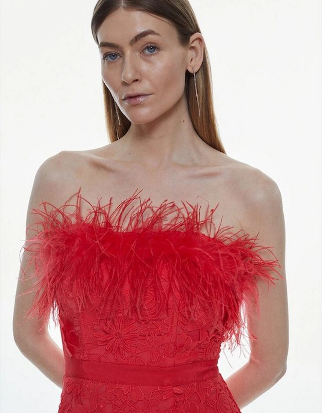Lace Feather Bardot Woven Midi Dress