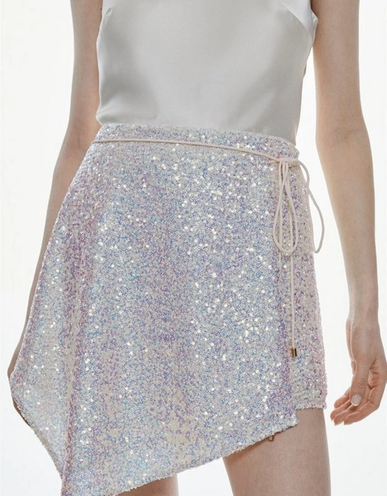 Sequinned Asymmetric Woven Mini Skirt