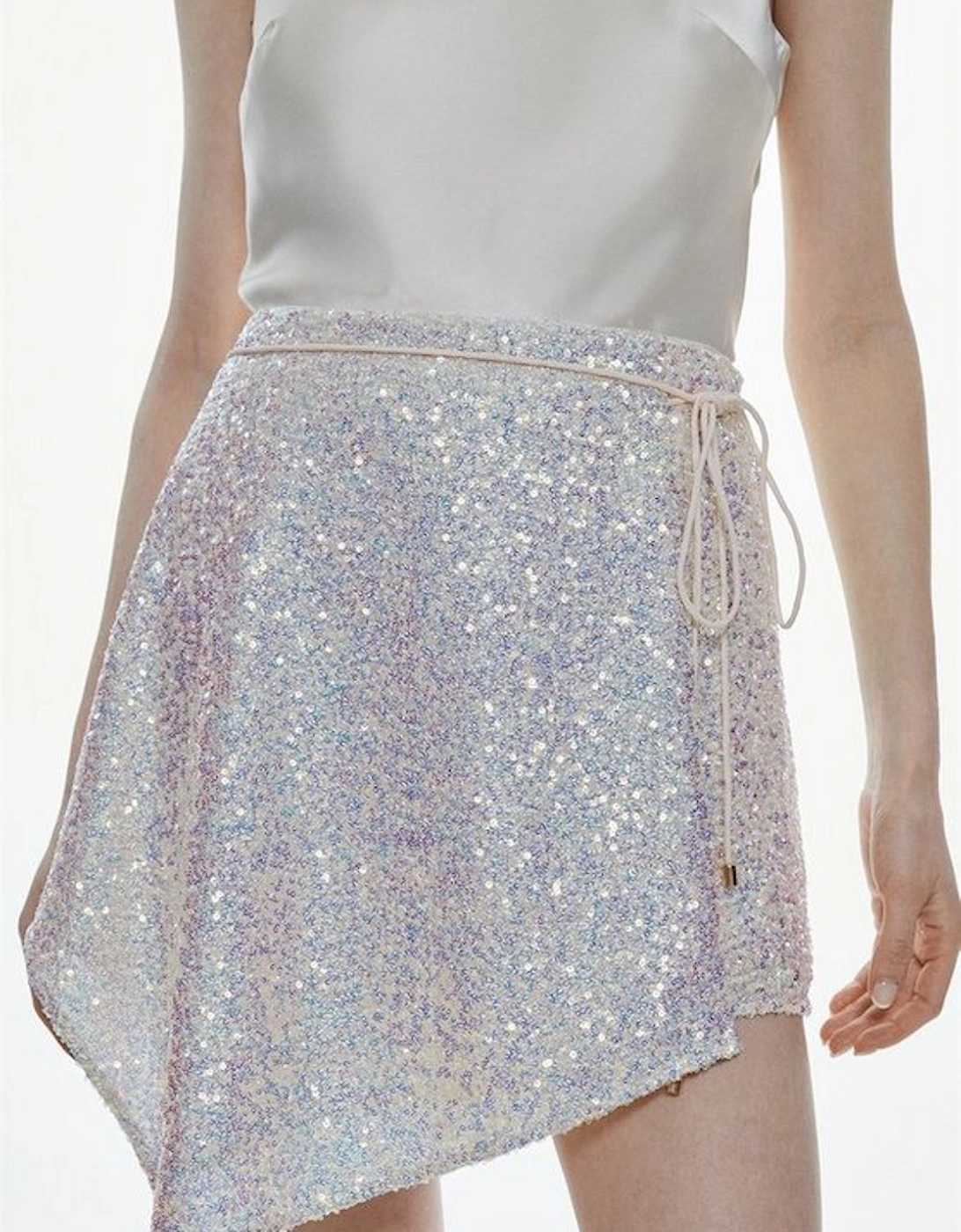 Sequinned Asymetric Woven Mini Skirt