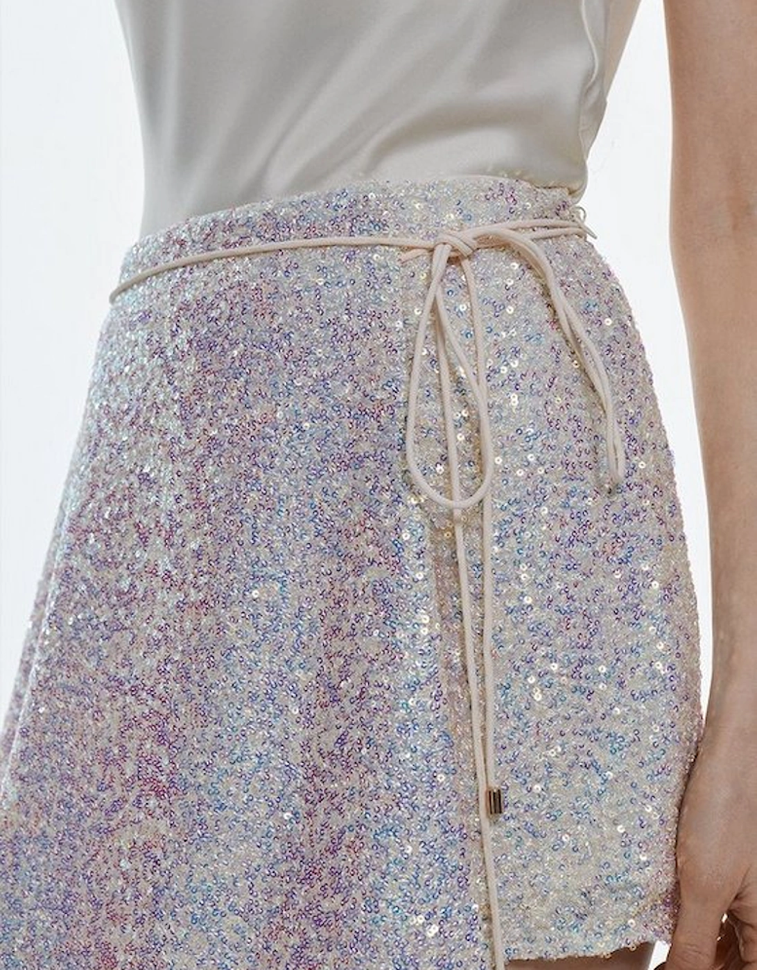 Sequinned Asymmetric Woven Mini Skirt