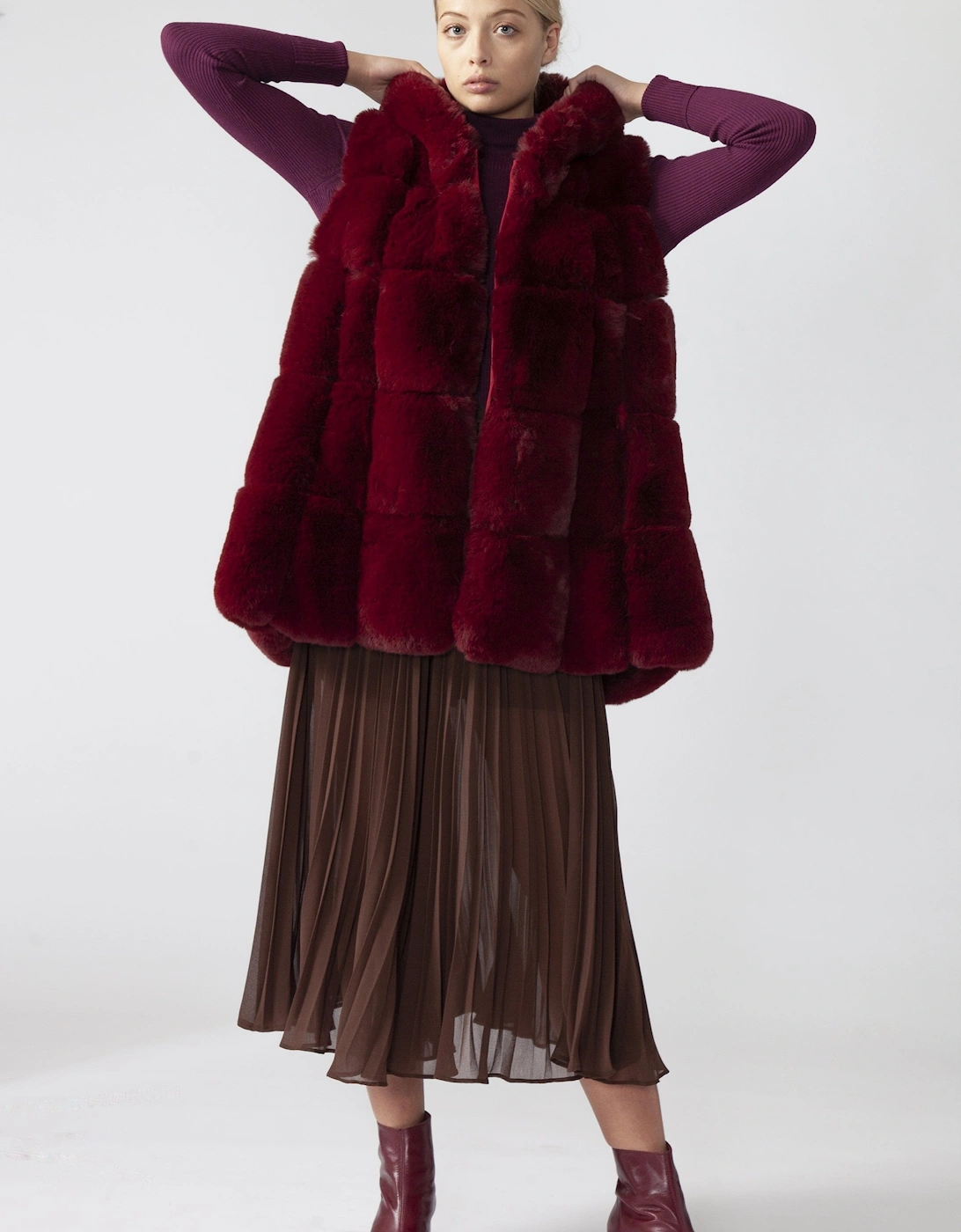 Red Faux Fur Long Hooded Gilet, 6 of 5