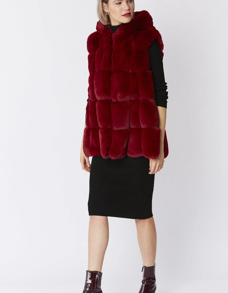 Red Faux Fur Long Hooded Gilet