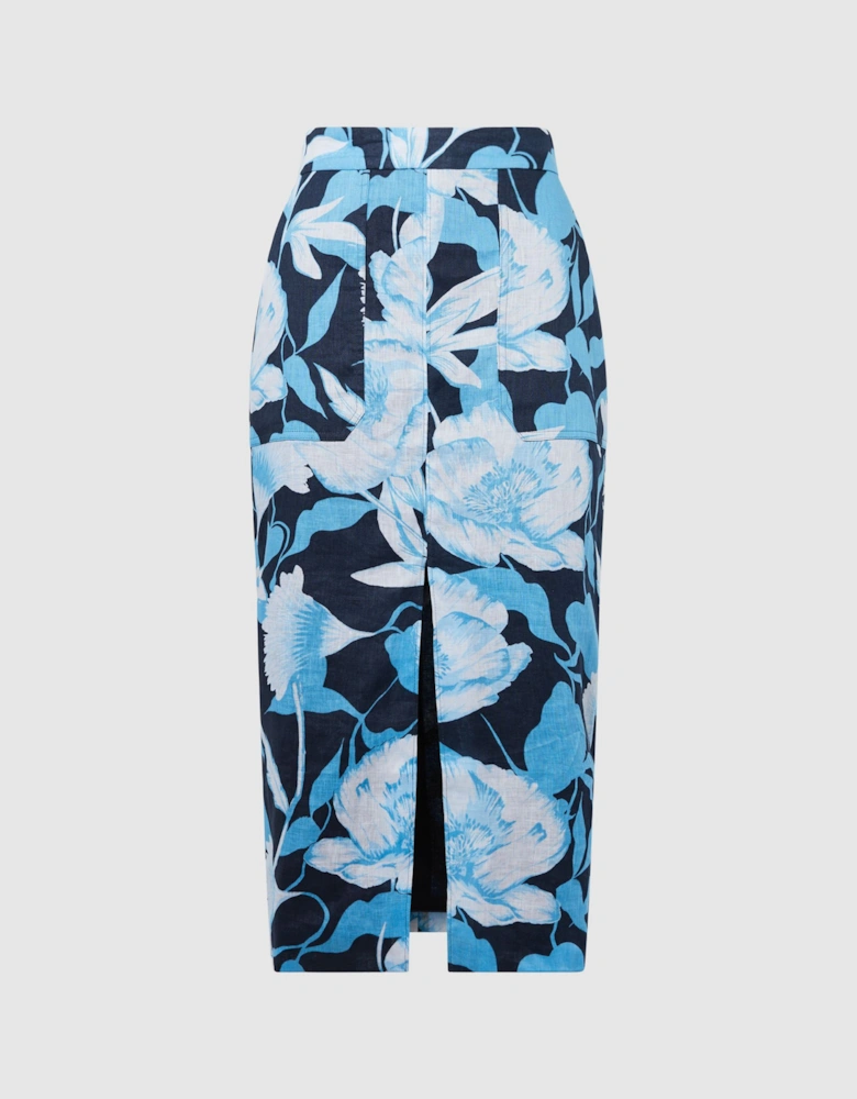 Floral Print High Rise Midi Skirt