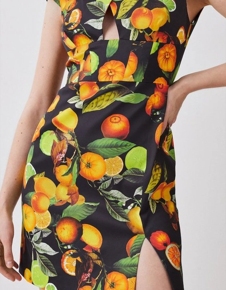 Italian Signature Citrus Print Cross Front Mini Dress