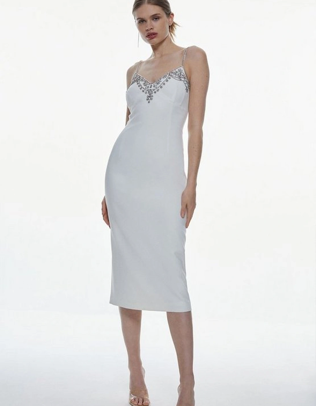 Crystal Embellished Strappy Woven Midi Dress, 5 of 4
