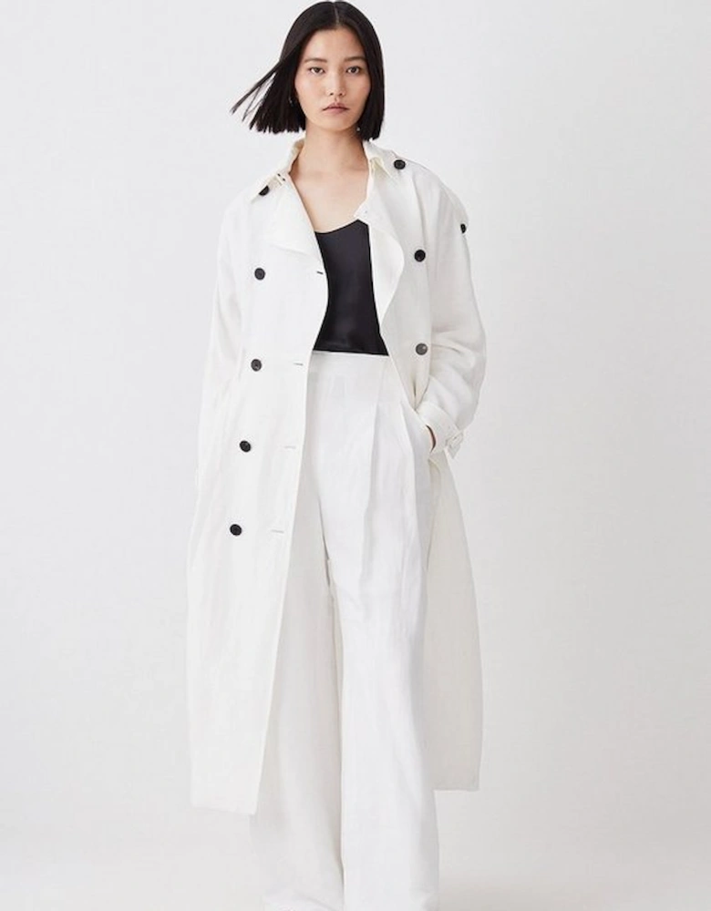 Polished Linen Rounded Sleeve Trench Coat