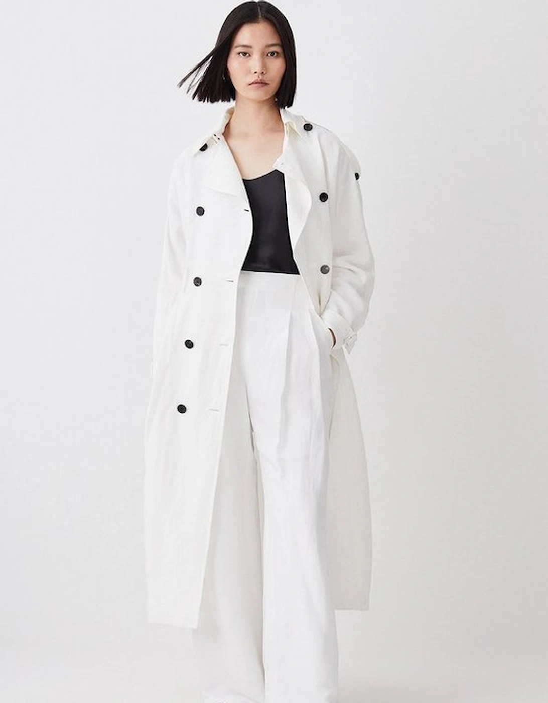 Polished Linen Rounded Sleeve Trench Coat, 5 of 4