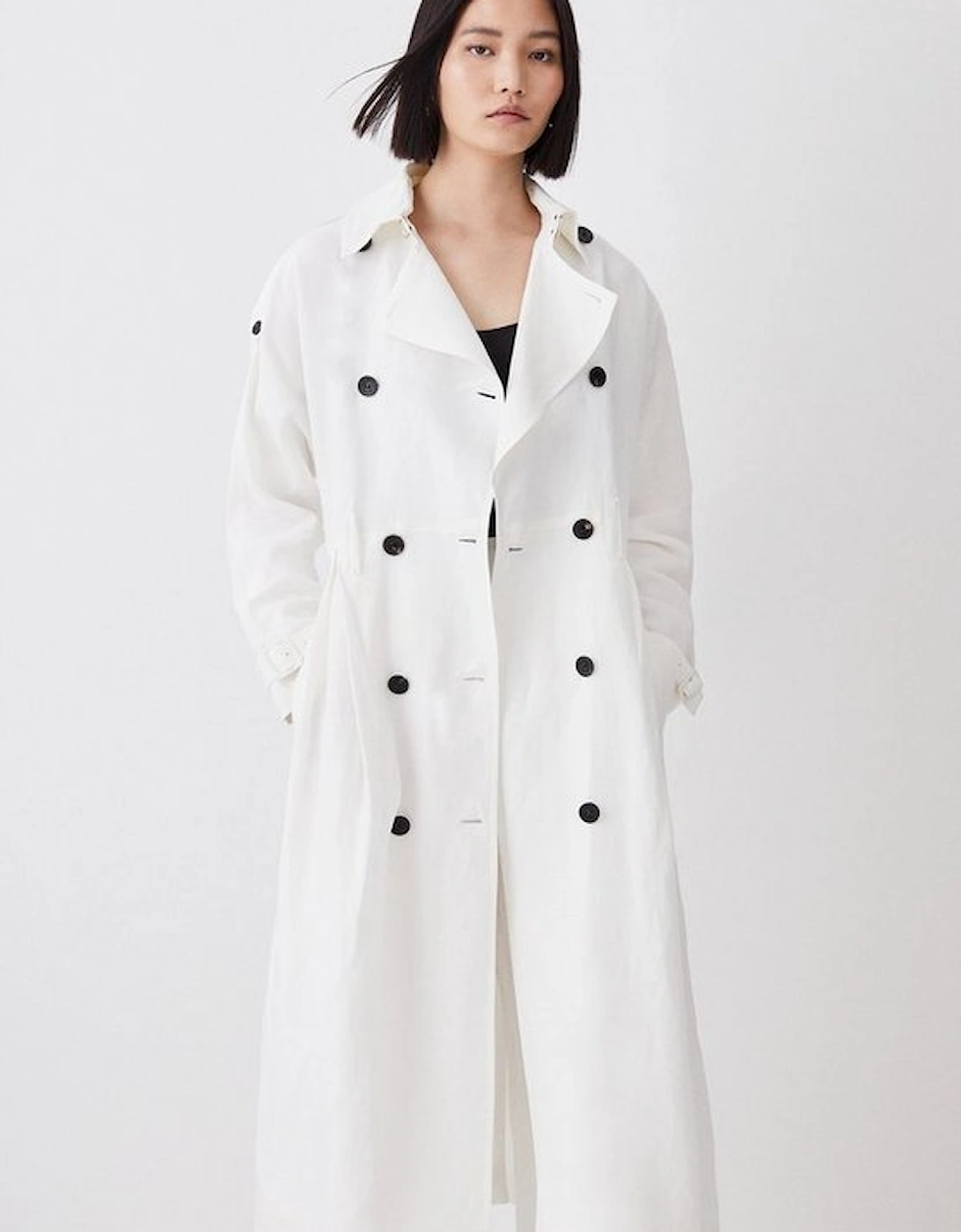 Polished Linen Rounded Sleeve Trench Coat
