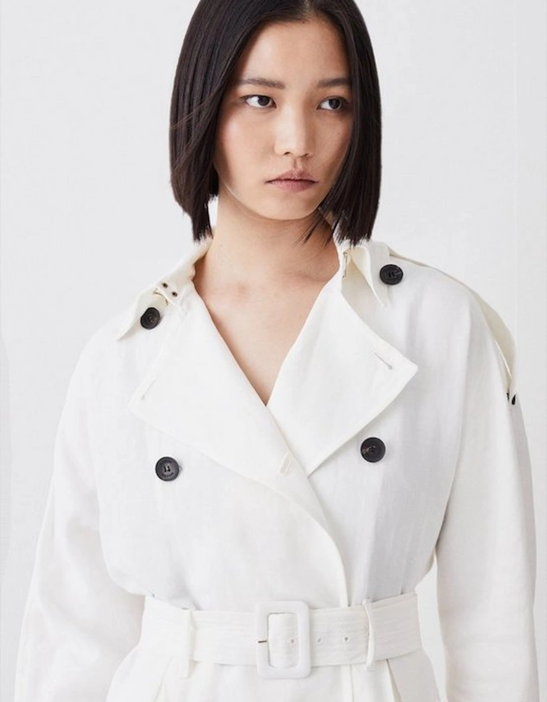 Polished Linen Rounded Sleeve Trench Coat