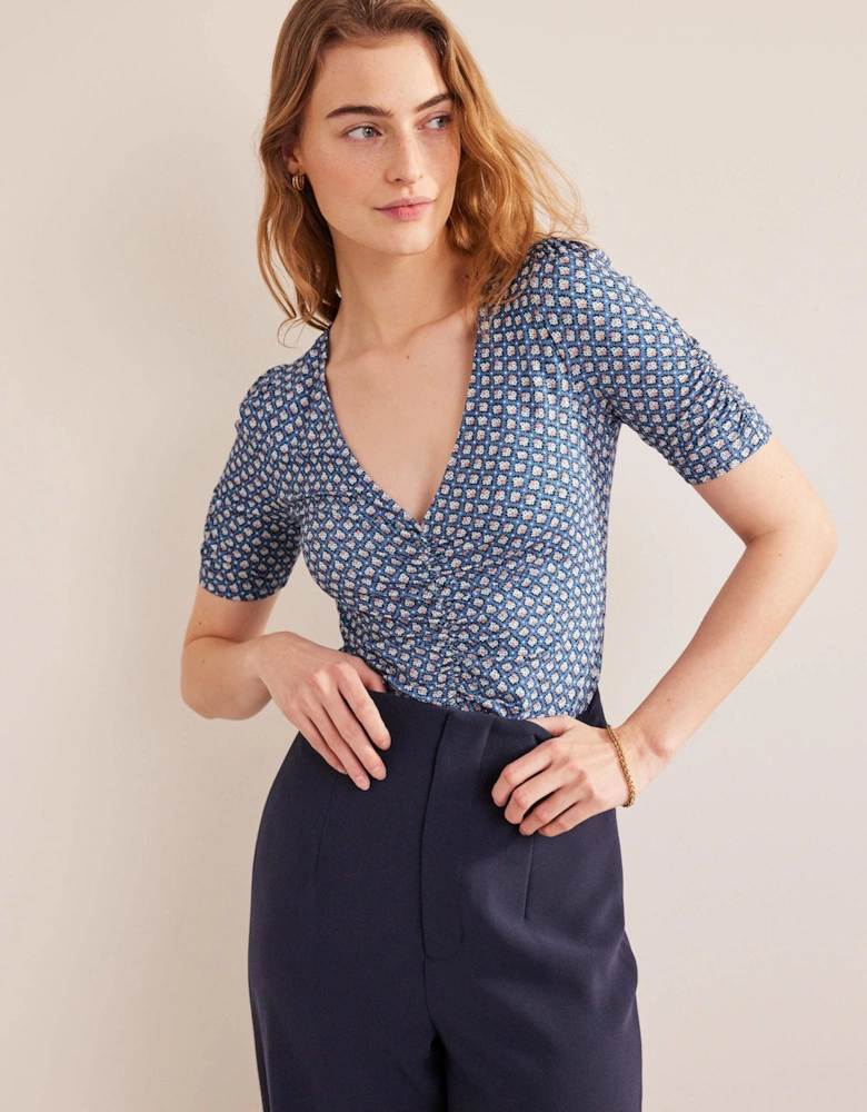 Ruched Front Printed Top
