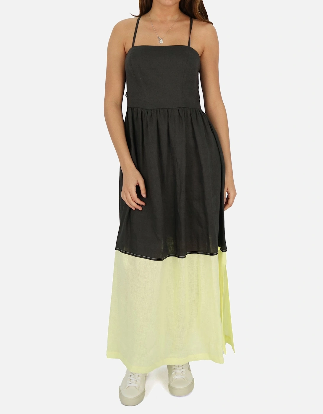 Strappy Yellow Block Maxi Charcoal Sundress, 5 of 4