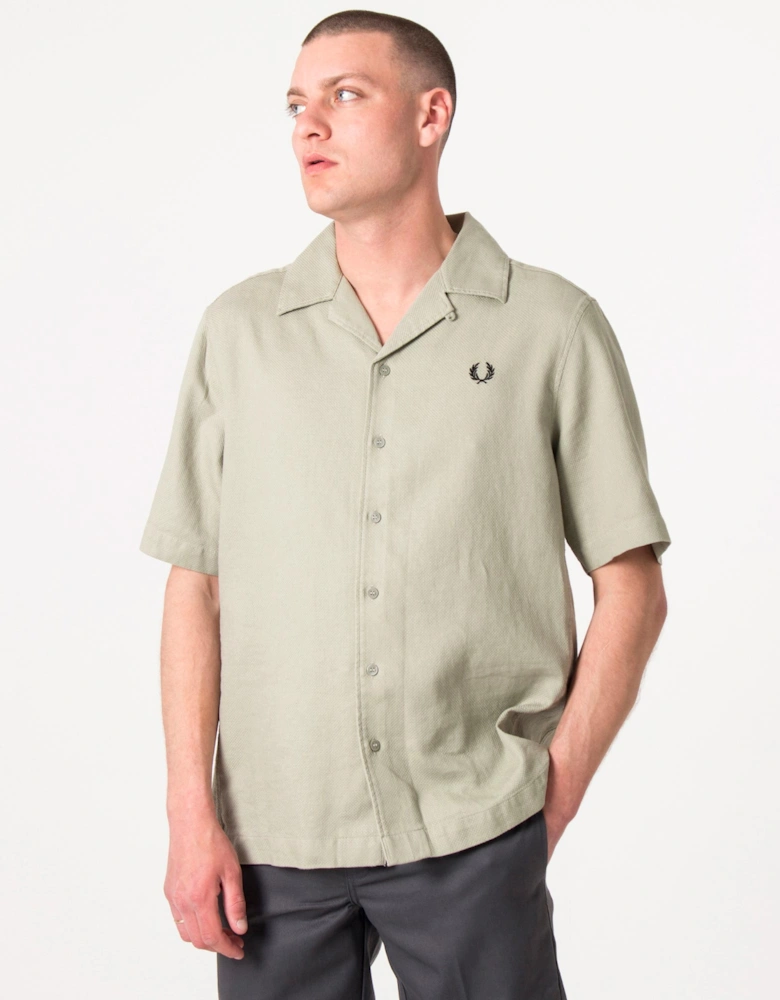 Short Sleeve Linen Blend Revere Collar Shirt