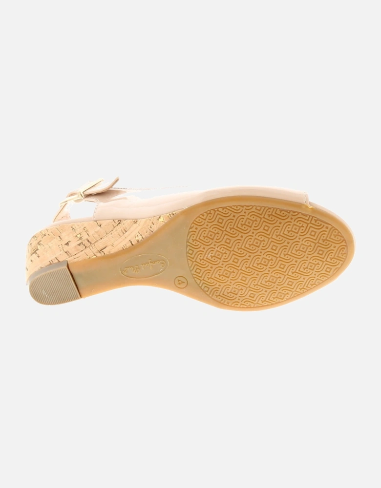 Womens Sandals Wedge Alaska Buckle nude patent UK Size