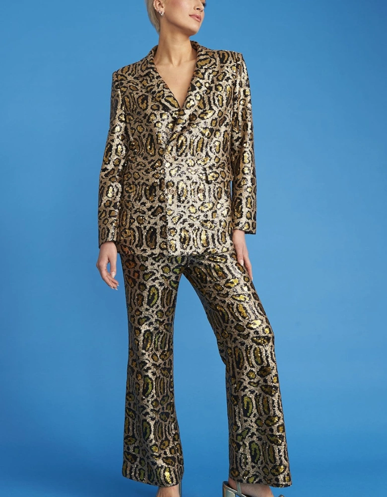 Gold Animal Print Sequin Trousers