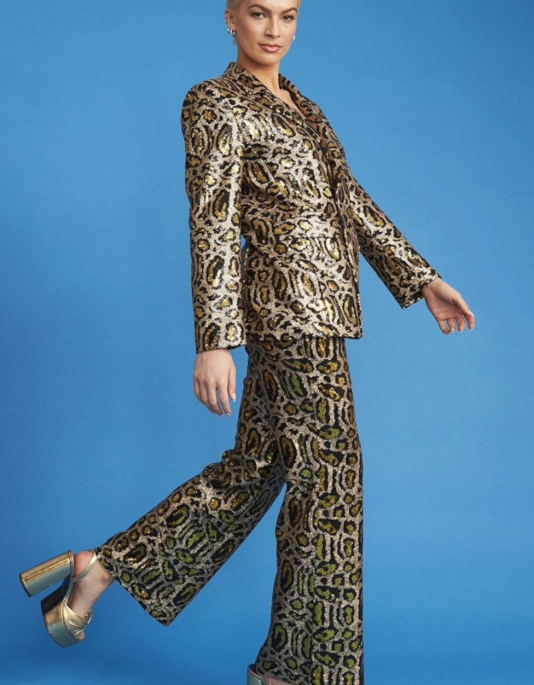 Gold Animal Print Sequin Trousers