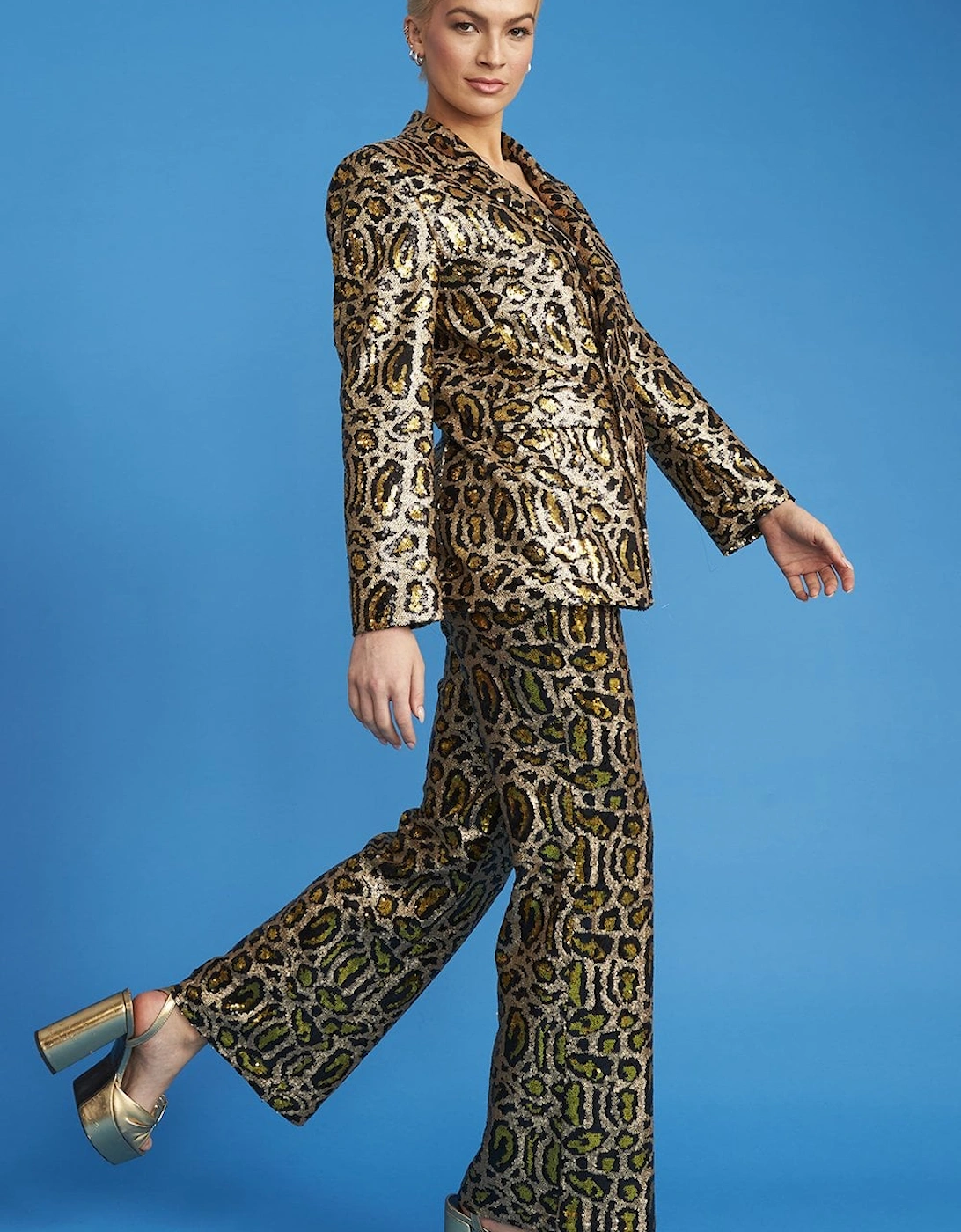 Gold Animal Print Sequin Trousers