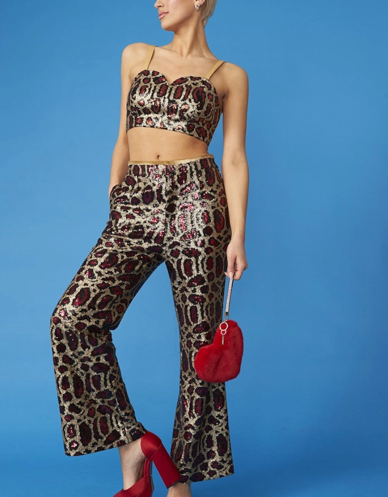 Pink Animal Print Sequin Trousers