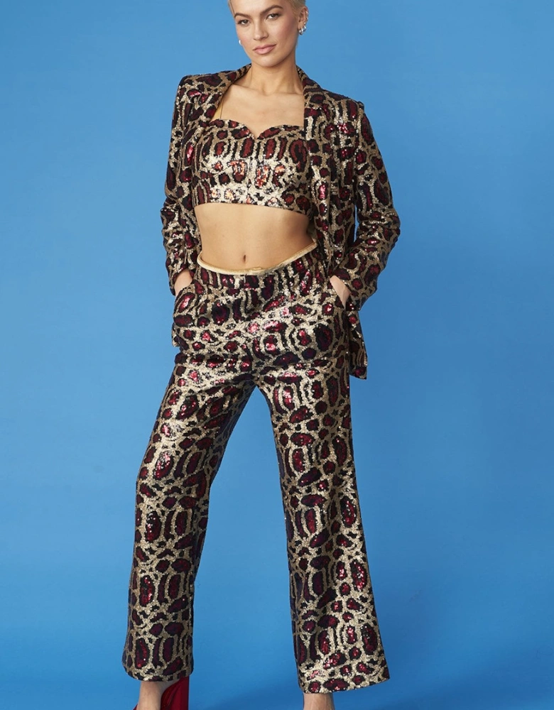 Pink Animal Print Sequin Trousers