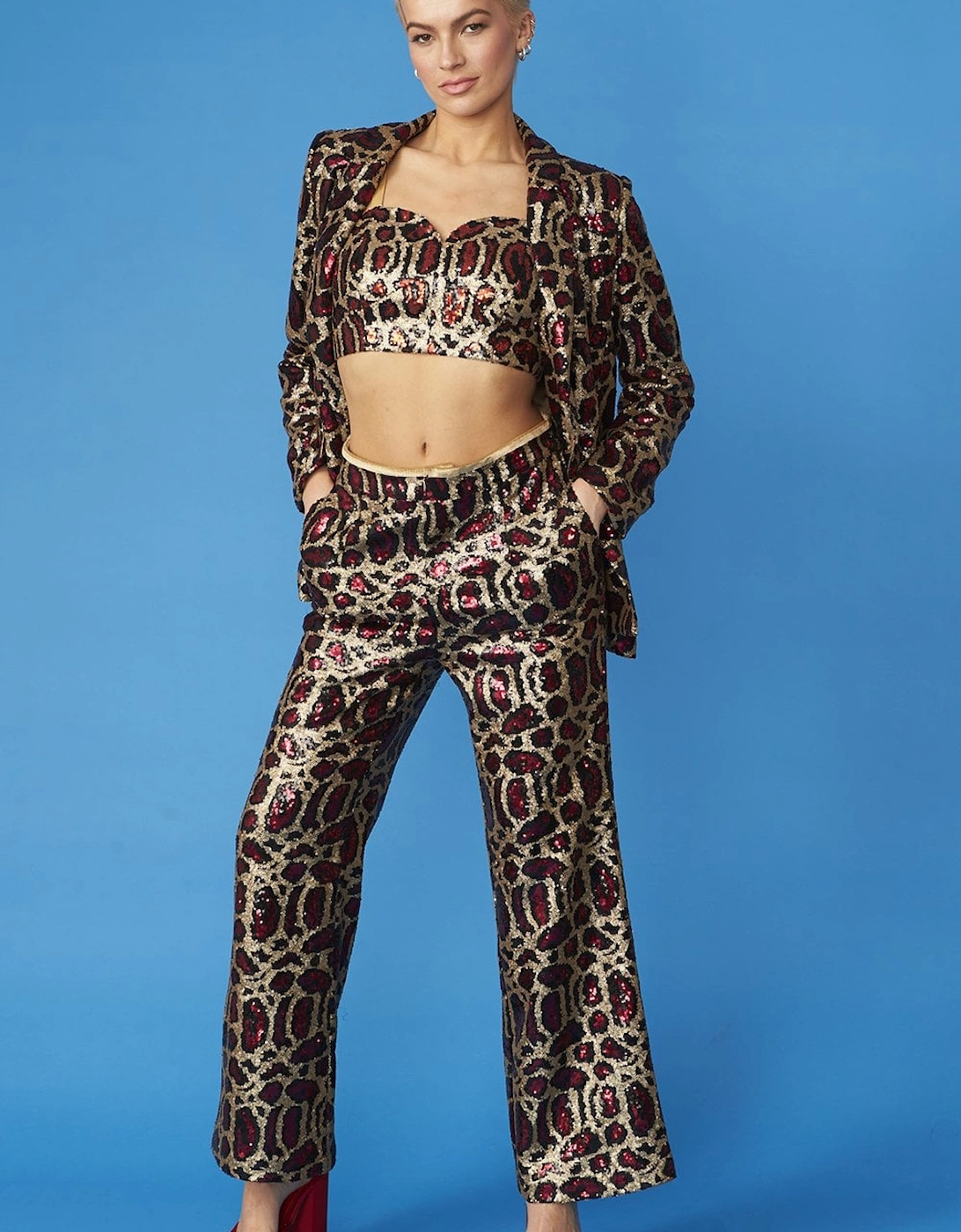 Pink Animal Print Sequin Trousers, 5 of 4