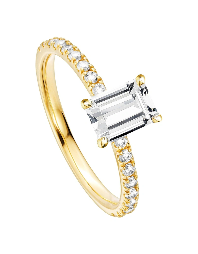 Blake 18ct Yellow Gold 1ct Emerald Cut Lab Grown Diamond Hidden Halo Engagement Ring
