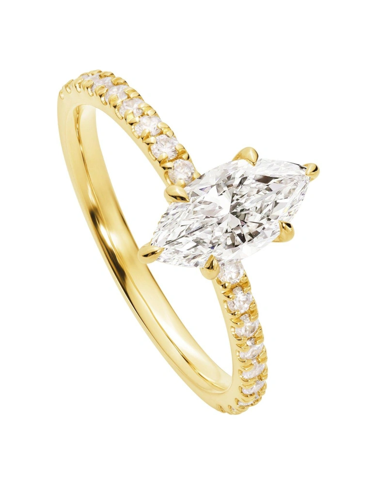 Maeve 18ct Yellow Gold 1ct Marquise Lab Grown Diamond Hidden Halo Engagement Ring