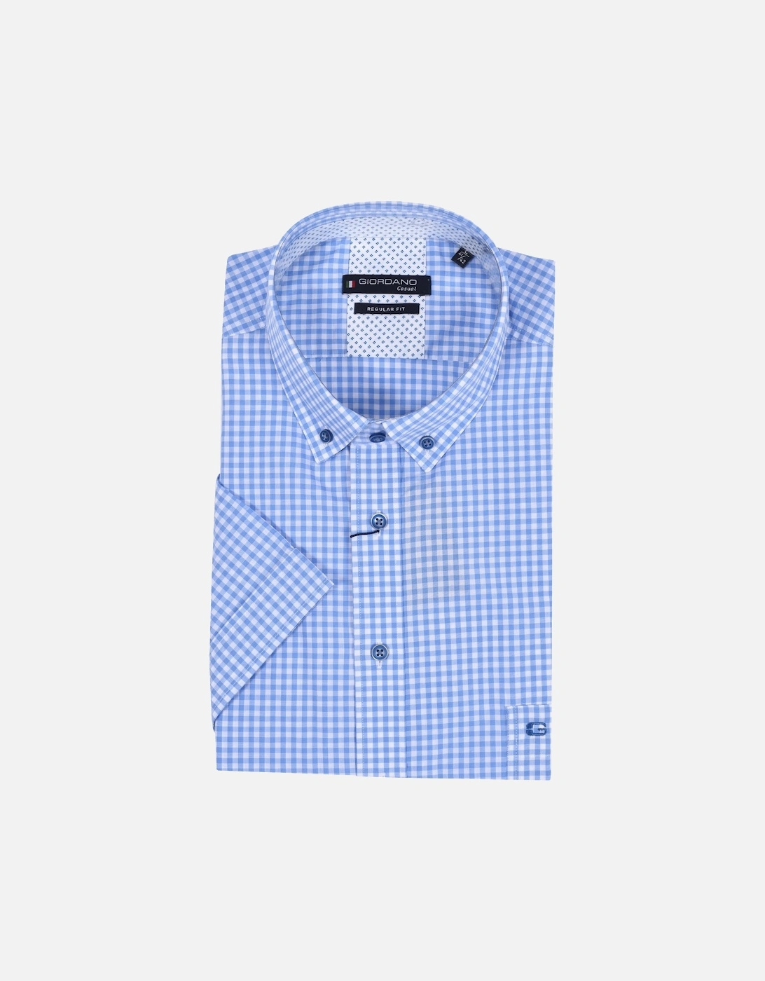 Regular Fit Short Sleeved Shirt Light Blue Check, 4 of 3