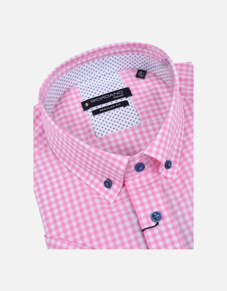 Regular Fit Short Sleeved Shirt Pink Check