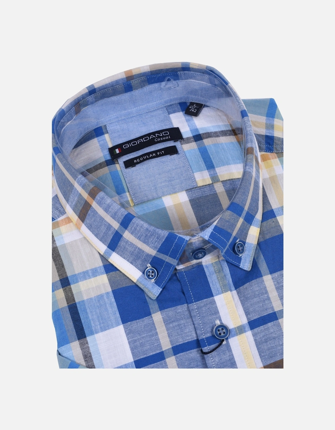 Regular Fit Short Sleeve Shirt Blue Lemon Check