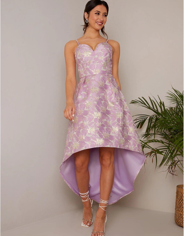 Cami Floral Jacquard Dip Hem Dress in Lilac