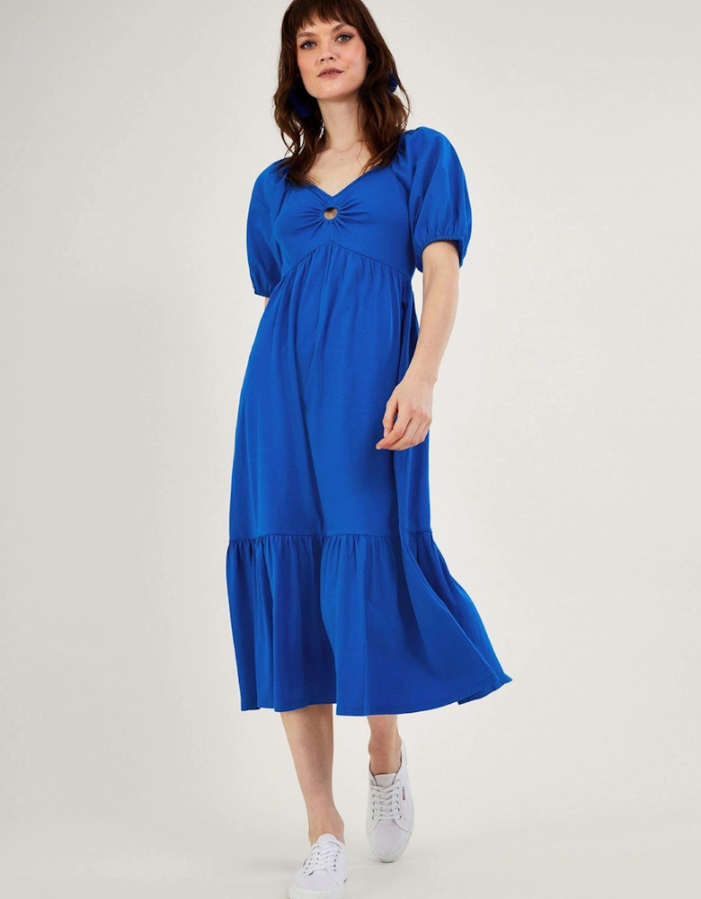 Plain Ring Detail Midi Dress - Blue