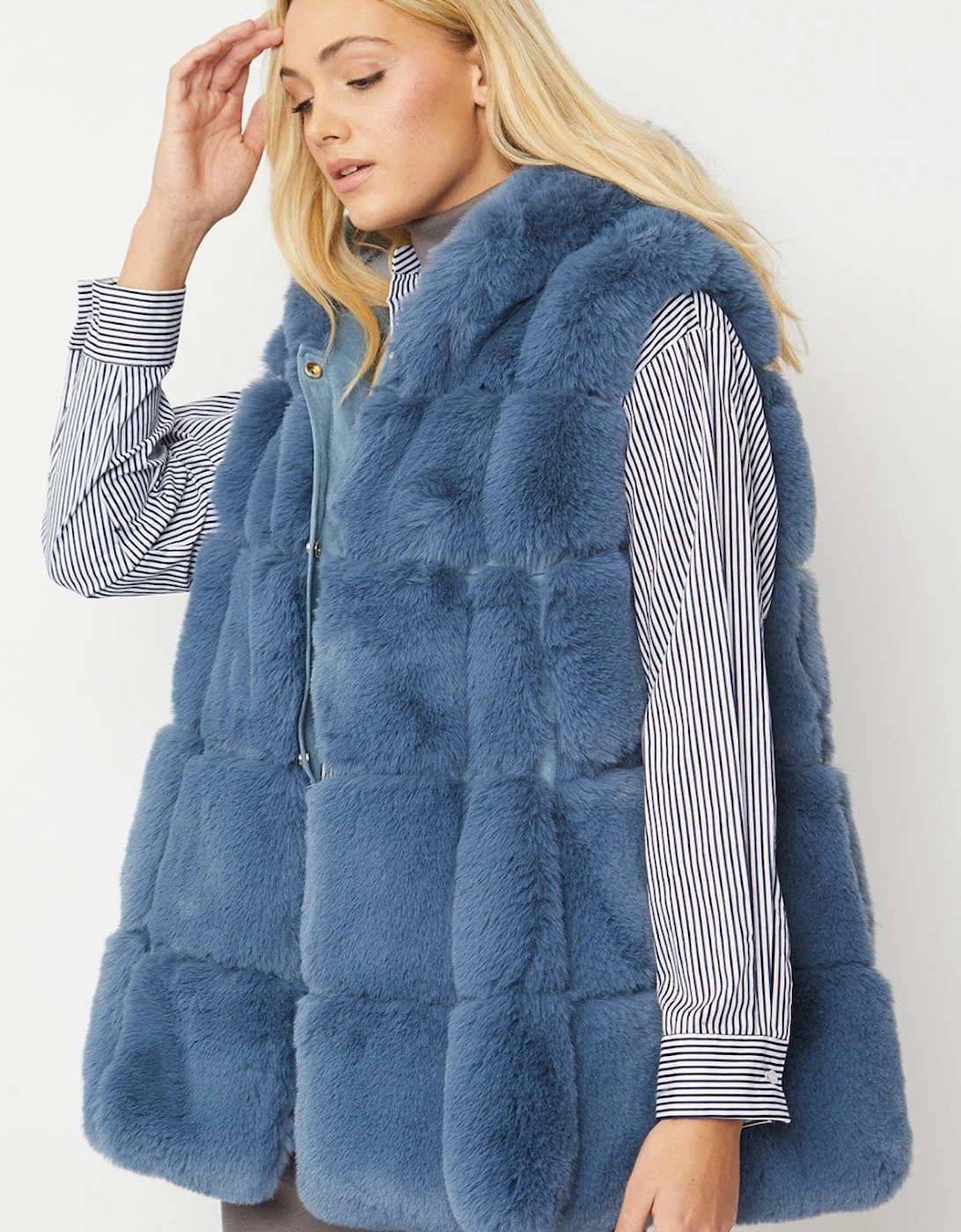 Blue Faux Fur Long Hooded Gilet, 6 of 5