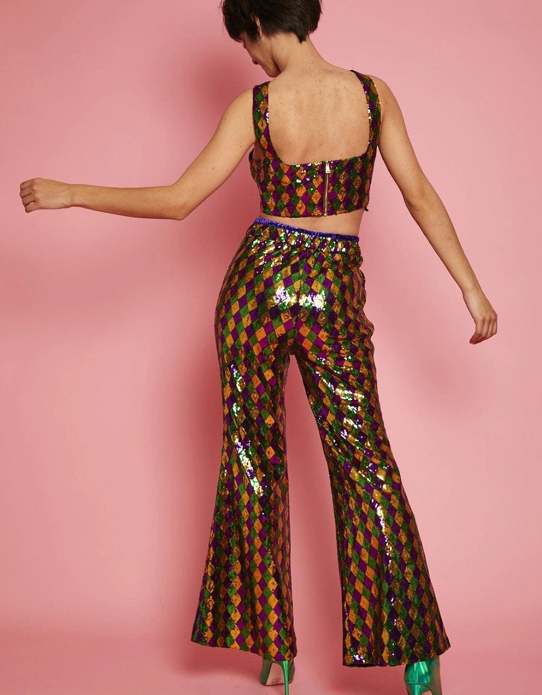 Multi-Coloured Geometric Sequin Crop Top