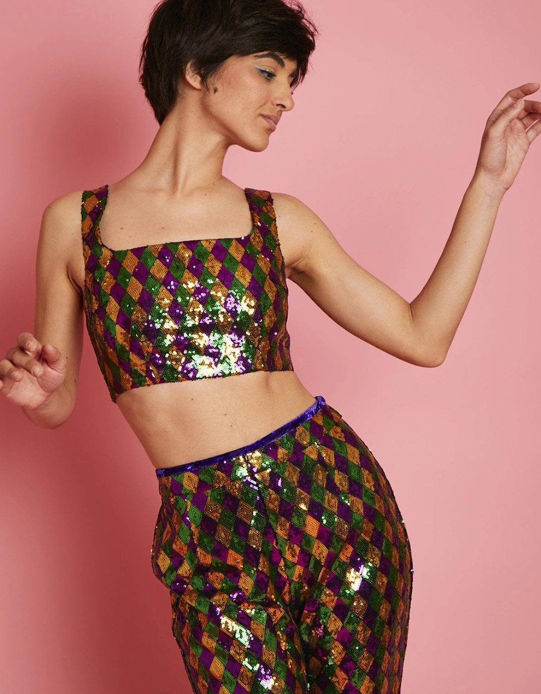 Multi-Coloured Geometric Sequin Crop Top, 6 of 5