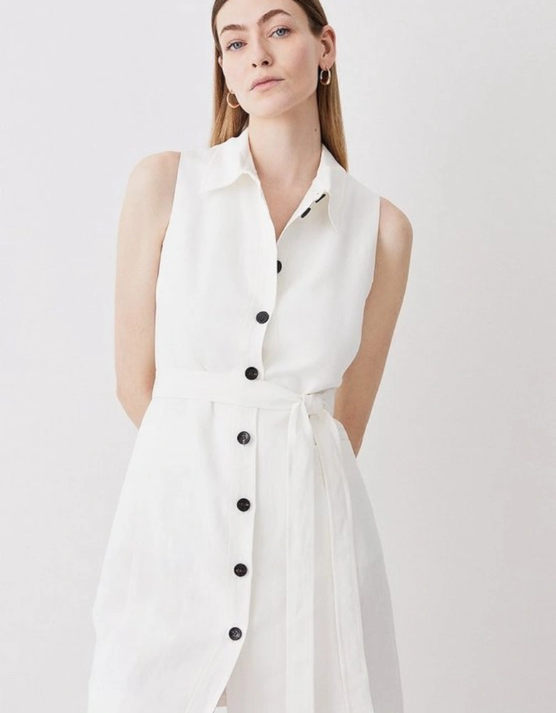 Linen Nautical Button Detail Shirt Mini Dress