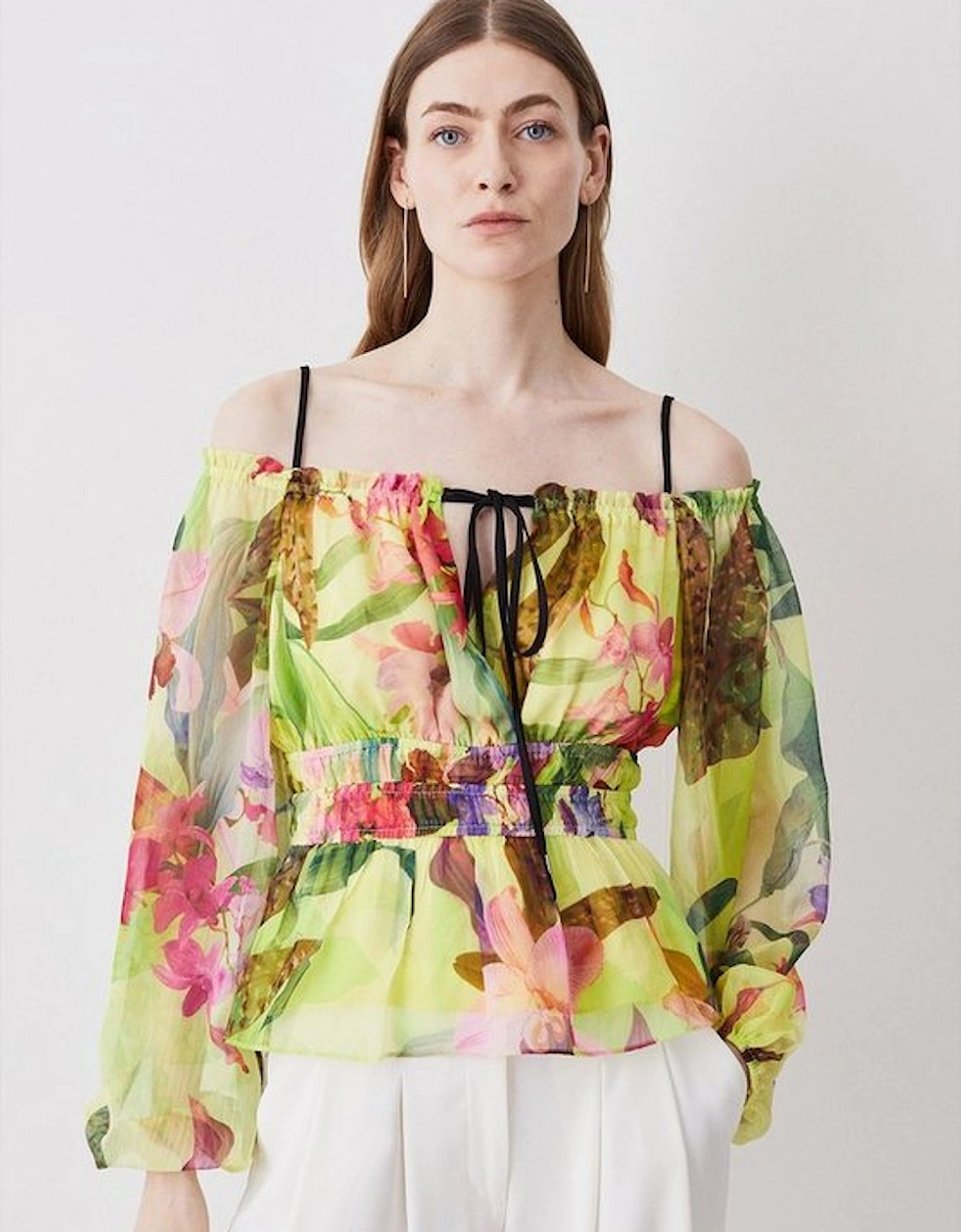 Tropical Orchid Woven Bardot Top, 5 of 4