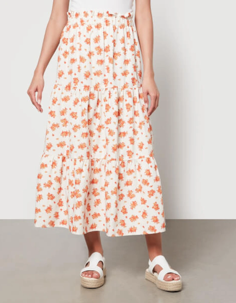 Hema Floral-Print Poplin Midi Skirt